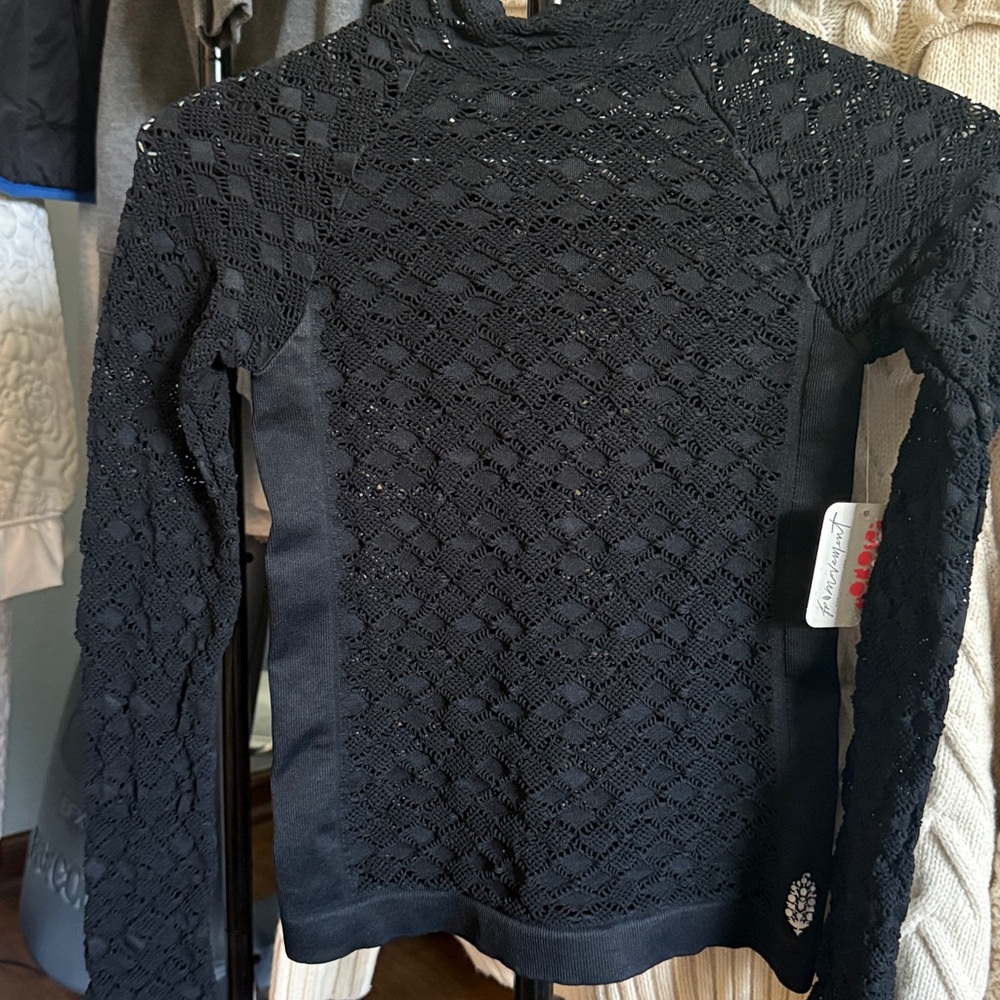 Free people movement Black Lace Long Sleeve Top